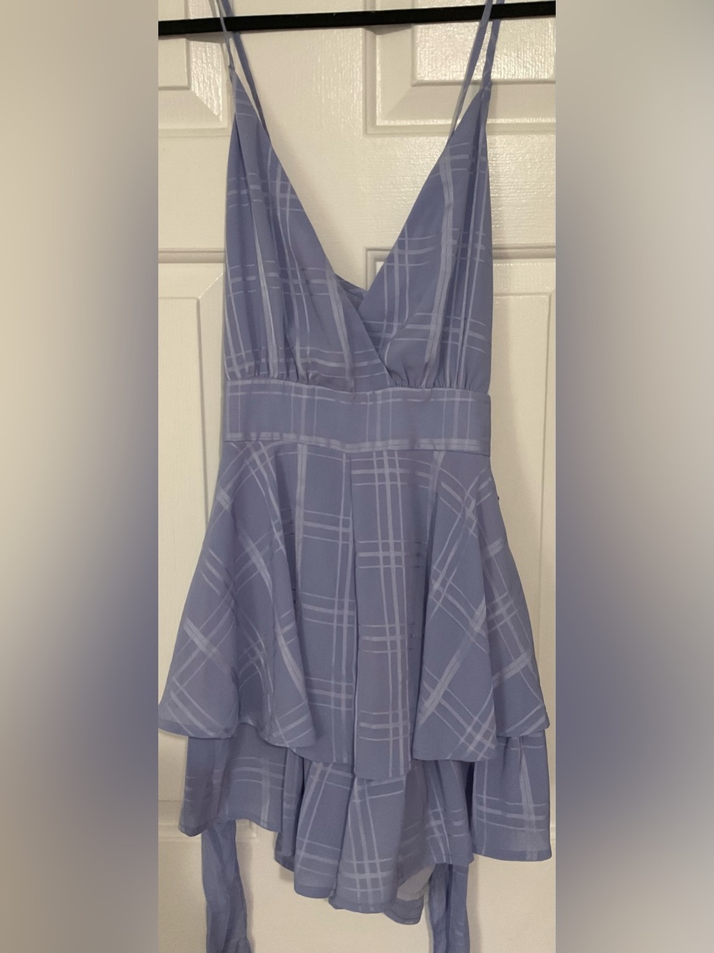Selfie Leslie Lavender Plaid V-Neck Women's Romper